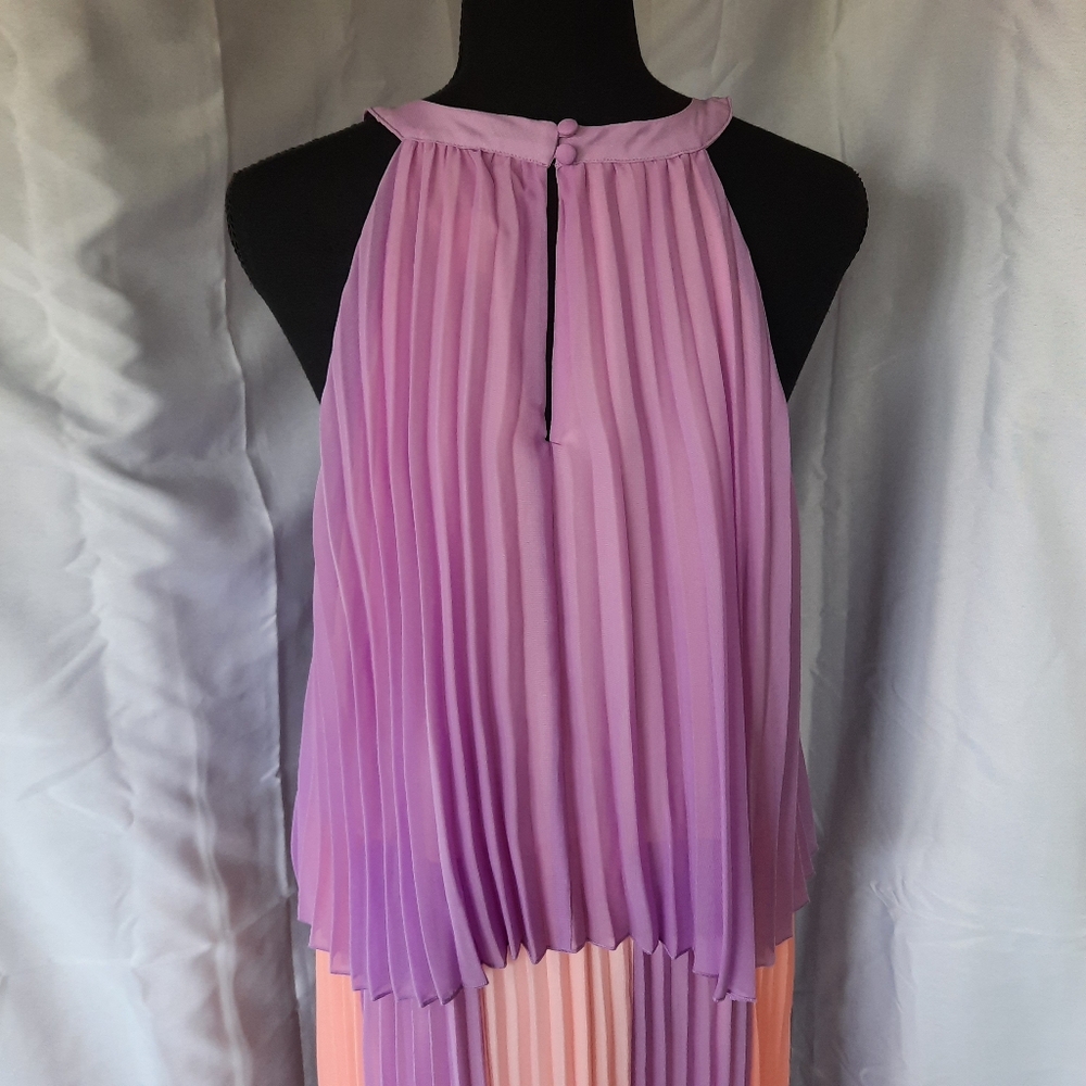 Cato Maxi Dress Womens 18-20 Peach Lavender Halter Neck Pleated Layered Lined - Picture 11 of 14